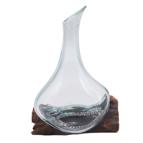 Vidro Fundido com Base de Madeira Mini Decantador 20 cm