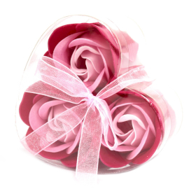 6x Set de 3 flores de Sabão  caixa coração - rosas rosa
