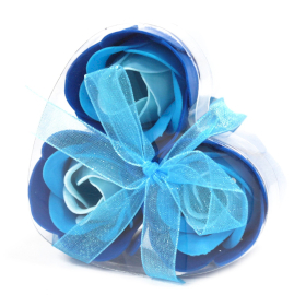 6x Set de 3 flores de Sabão  caixa coração - rosas azul