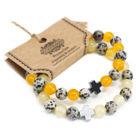 2x Conjunto de 2 pulseiras- Dalmation Jasper e ágata amarela