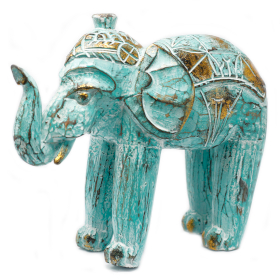 Escultura em Madeira Elefante - Ouro Turquesa