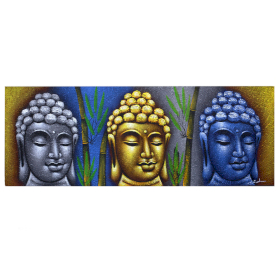 Pintura de Buda - Três Cabeças com Bambu