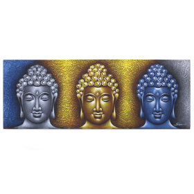 Pintura de Buda - Detalhe de ouro de três cabeças