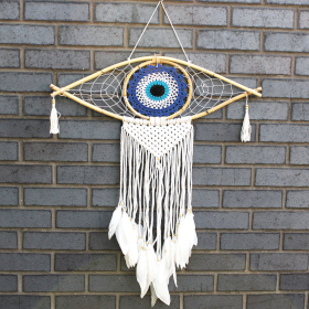 Protection Dream Cather - Lrg Macrame Evil Eye Azul / Branco / Preto