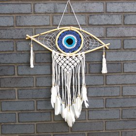 Protection Dream Cather - Med Macrame Evil Eye Azul / Branco / Preto