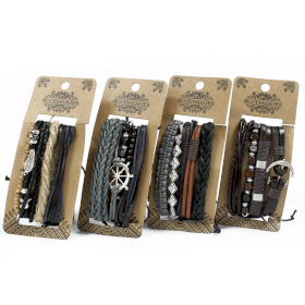 8x Conjuntos de pulseiras masculinas - Metal e couro (asst)