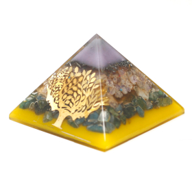 Pirâmide de Orgonita Lrg Lrg 70mm - Pedras Chakra 70cm - Árvore (Base Dourada)