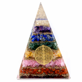 Pirâmide Orgonita Lrg 70mm - Gemas de Chakra - Flor da Vida dos Sete Chakras - 70 mm