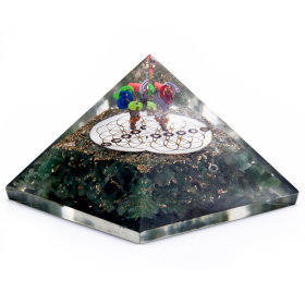 Pirâmide Orgonita Lrg 70mm - Pedras Chakra - Aventurina Verde e Flor da Vida - 70 mm
