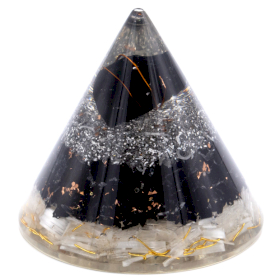 Cone de Orgonita - Selenita e Cobre Turmalina Preta - 90 mm