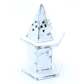 4x Porta-incenso lavado branco - Mini Casa Pirâmide