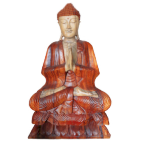 Estátua de Buda entalhada à mão - 80 cm de boas-vindas