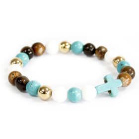3x Turquoise Cross / Perlas reales - pulseira de pedras preciosas