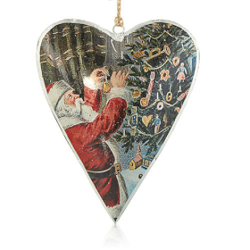 6x Vintage Large Heart - Santa & Christmas Tree Bauble