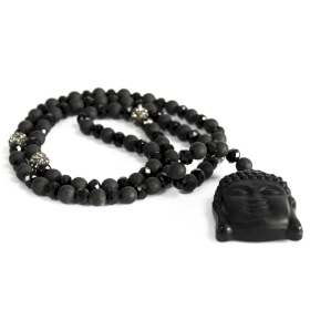 Buda / pedra negra - colar de pedras preciosas