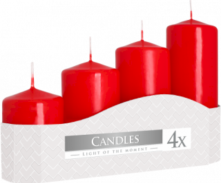 3x Conjunto de 4 Velas Pilar de 50mm (11/16/22 / 33H) - Vermelho