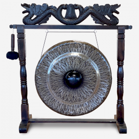Gongo de Meditação Grande em Suporte Antigo Castanho - 80cm - Preto - Padrão