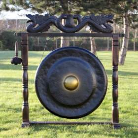 Gongo de Meditação Grande em Suporte Antigo Marrom - 80cm - Preto