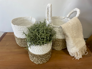 Conjunto de 3 Cestas de Ervas Marinhas - Branco Natural