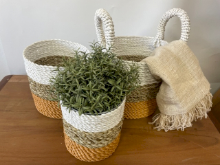 Conjunto de 3 Cestas de Ervas Marinhas- Laranja / Natural / Branco