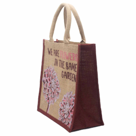 3x Saco de jute estampado - Somos Flores - Oliva, Rosa e Natural