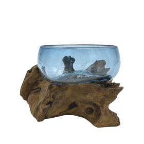 Molton Glass Mini Blue Bowl on Wood