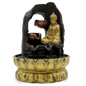Fonte de Água de Mesa - 30cm - Buda Meditante Dourado