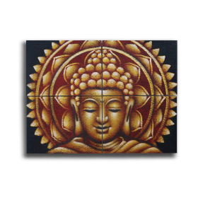 Buda Mandala Brocado Ouro Detalhe 30x40cm x 4