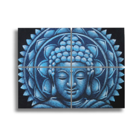 Buda Mandala Brocado Azul Detalhe 30x40cm x 4