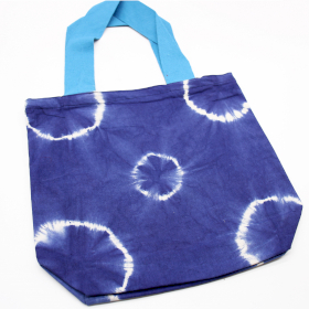 Saco de algodão Tye-Dye (8 oz) - 38x42x12cm - Anéis azuis - Alça azul