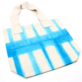 Saco de algodão Tye-Dye natural (8oz) - 38x42x12cm - Blocos azul celeste - Alça natural