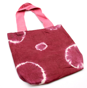 Saco de algodão Tye-Dye Natural (8 oz) - 38x42x12cm - Anéis avermelhados - Alça rosa