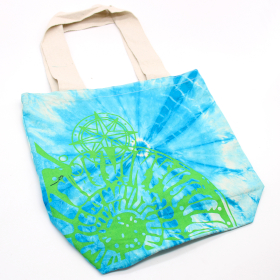 Saco de algodão Tye-Dye (6oz) - 38x42x12cm - Concha Marinha - Azul/Verde - Alça Verde