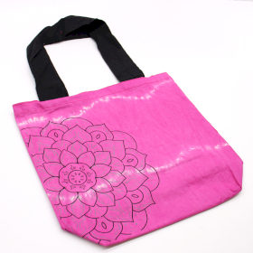 Saco de algodão Tye-Dye (6oz) - 38x42x12cm - Mandala - Magenta - Alça Preta