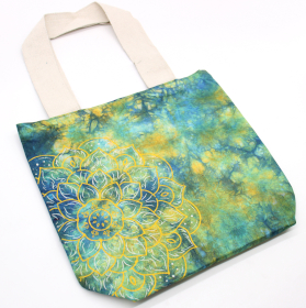 Saco de algodão Tye-Dye (6oz) - 38x42x12cm - Mandala - Verde/Azul - Alça Natural