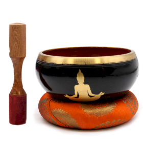 Conjunto de taças  tibetanas Buda - Preto/Laranja 14cm