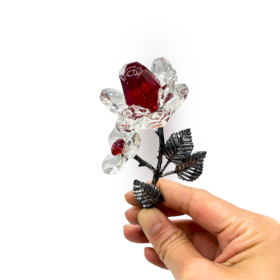 Flor de Cristal  com Haste Dourada (Vermelho)