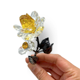 Flor de Cristal  com Haste de Prata (Amarelo)