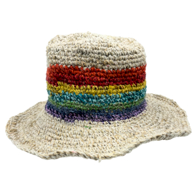 3x Chapéu Boho Festival de cânhamo e algodão tricotado à mão - Arco-íris