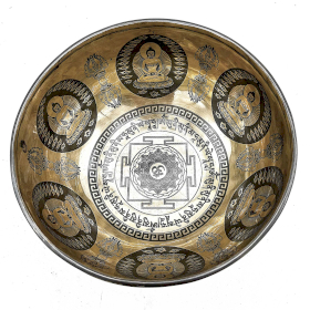 Taça gravada de cura tibetana - 21cm - Om e Buda