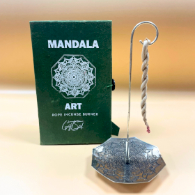 Conjunto de Incenso de Corda e Suporte Banhado a Prata - Flor da Mandala