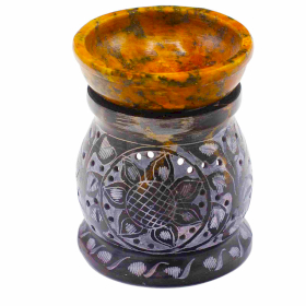 Queimador de Óleo em Pedra-Sabão 10cm - Flor Mandala - Preto e Amarelo