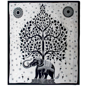 Colcha dupla de algodão + Penduricalhos - Mono - Árvore Elefante