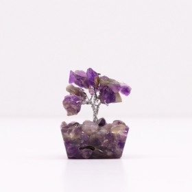12x Mini árvores de pedras preciosas em base de orgonite - Ametista (15 pedras)