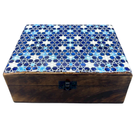 Caixa grande em cerâmica esmaltada - 20x15x7.5cm - Azul Estrelas