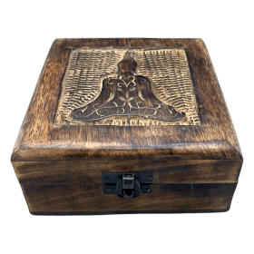 Caixa quadrada de madeira para lembranças 13x13x6cm - Buda