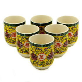 6x Chávenas de Chá de Ervas - Longa Vida Desenho Oriental