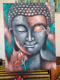 Pintura de Buda - Flor de Prata e Ouro Rosa
