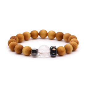 3x Pulseira em Cedro - Chakra da Coroa - Quartzo Claro