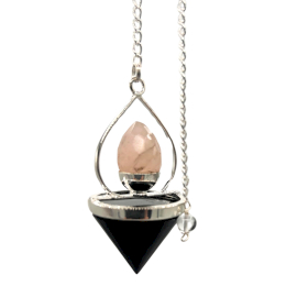 Pêndulo Lanterna da Vida em Pedra Preciosa - Ágata Preta e Quartzo Rosa